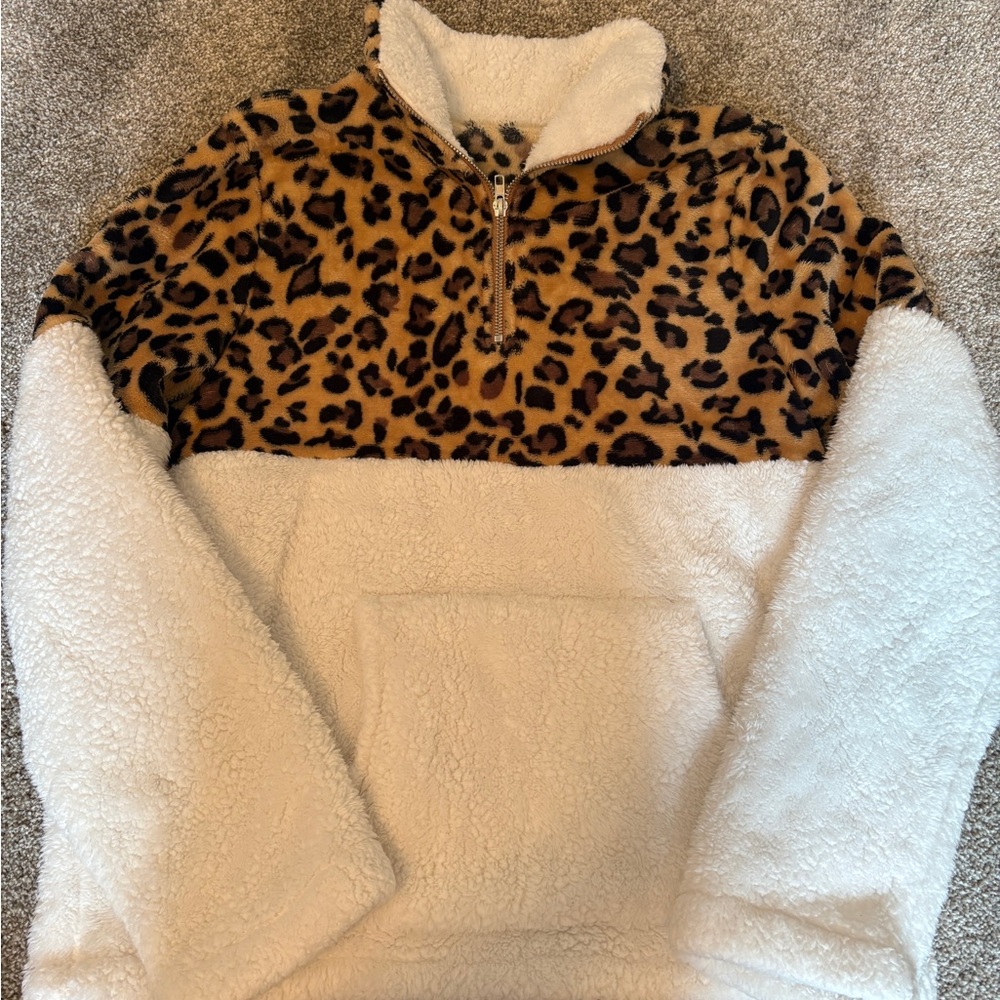 Amazon Leopard Print and Cream Fleece Hoodie